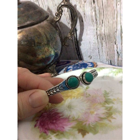 Turquoise SilverPlate Bangle Bracelet Adjustable NEW - Picture 7 of 16